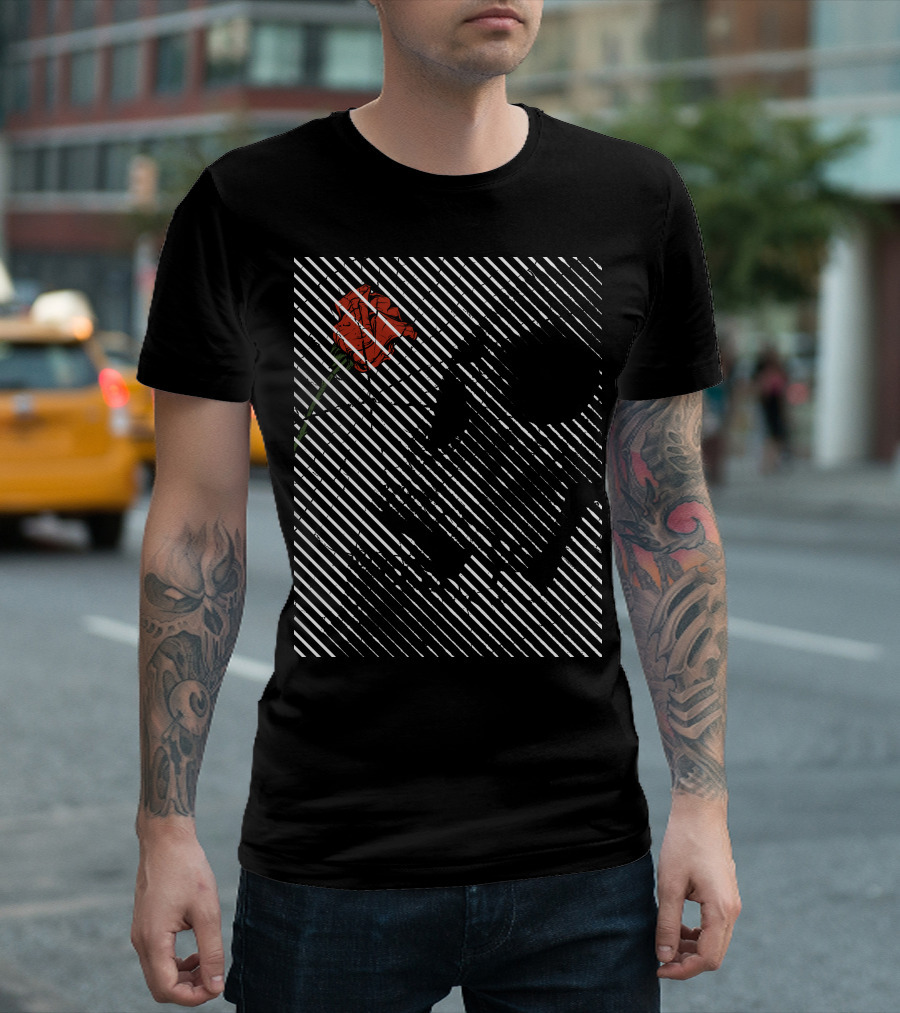 Give Skeleton Holding Rose Diagonal Lines T-Shirt