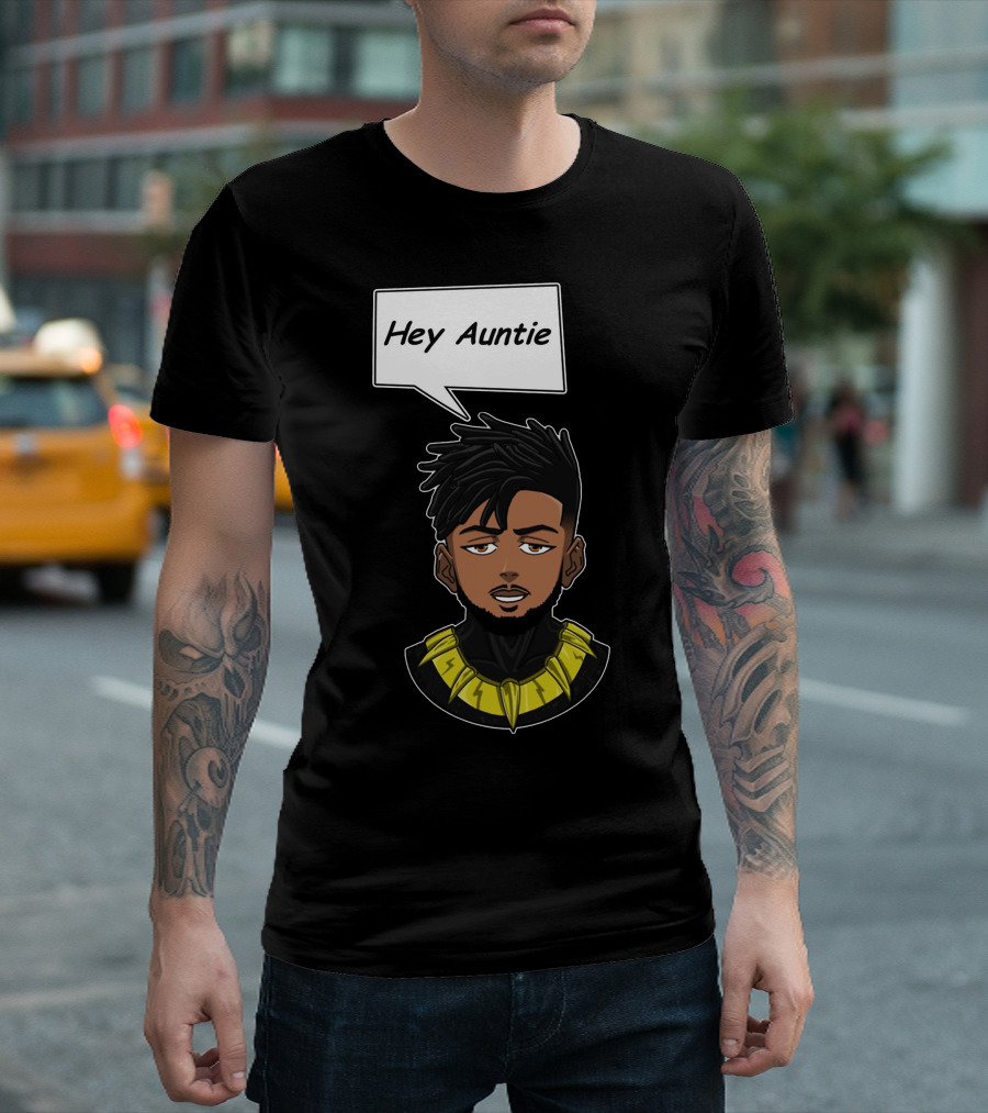 Hey Auntie Killmonger Meme Black Panther Necklace Anime Style Fan T-Shirt