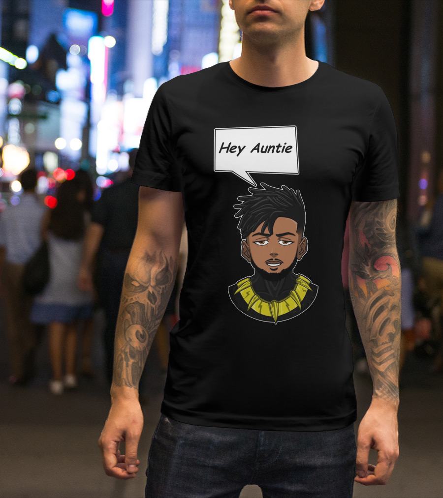 Hey Auntie Killmonger Meme Black Panther Necklace Anime Style Fan T-Shirt