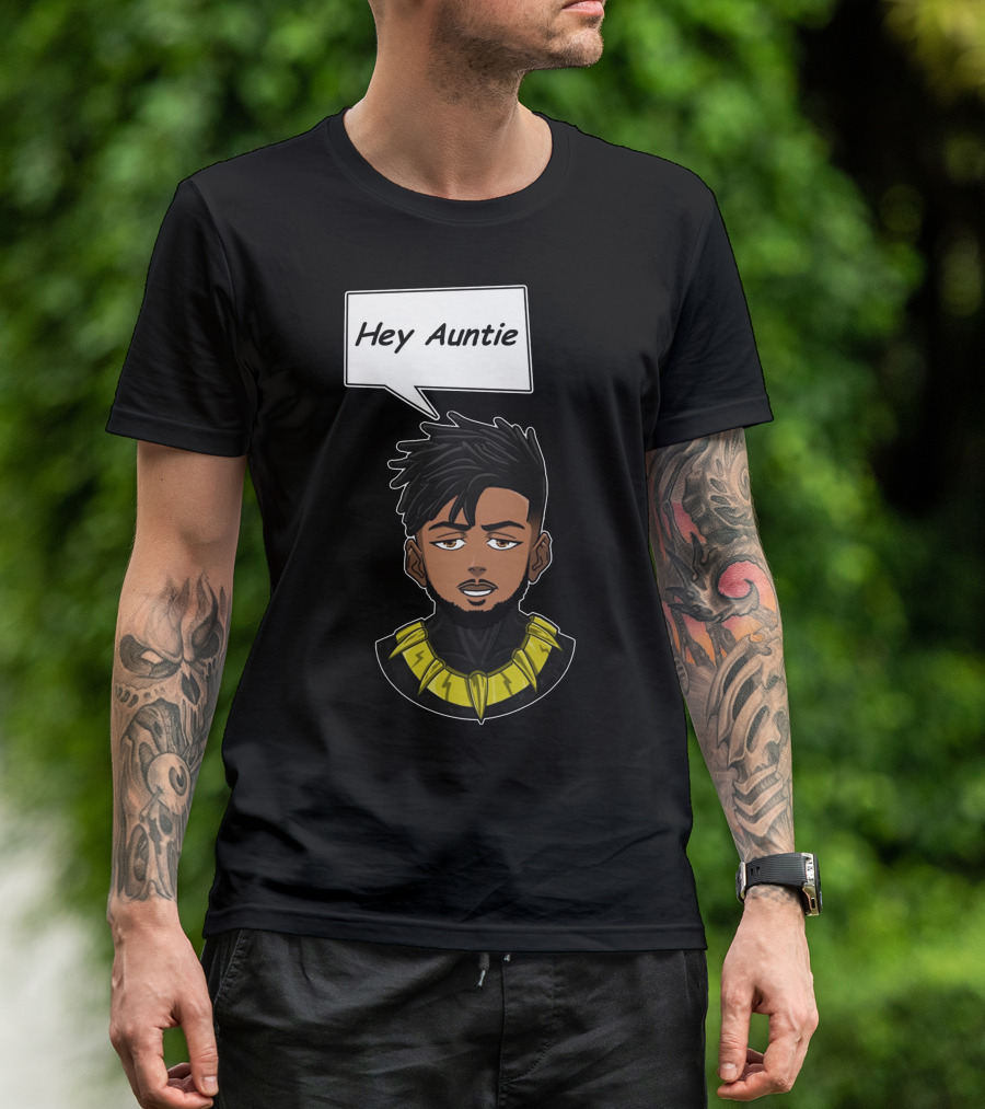 Hey Auntie Killmonger Meme Black Panther Necklace Anime Style Fan T-Shirt
