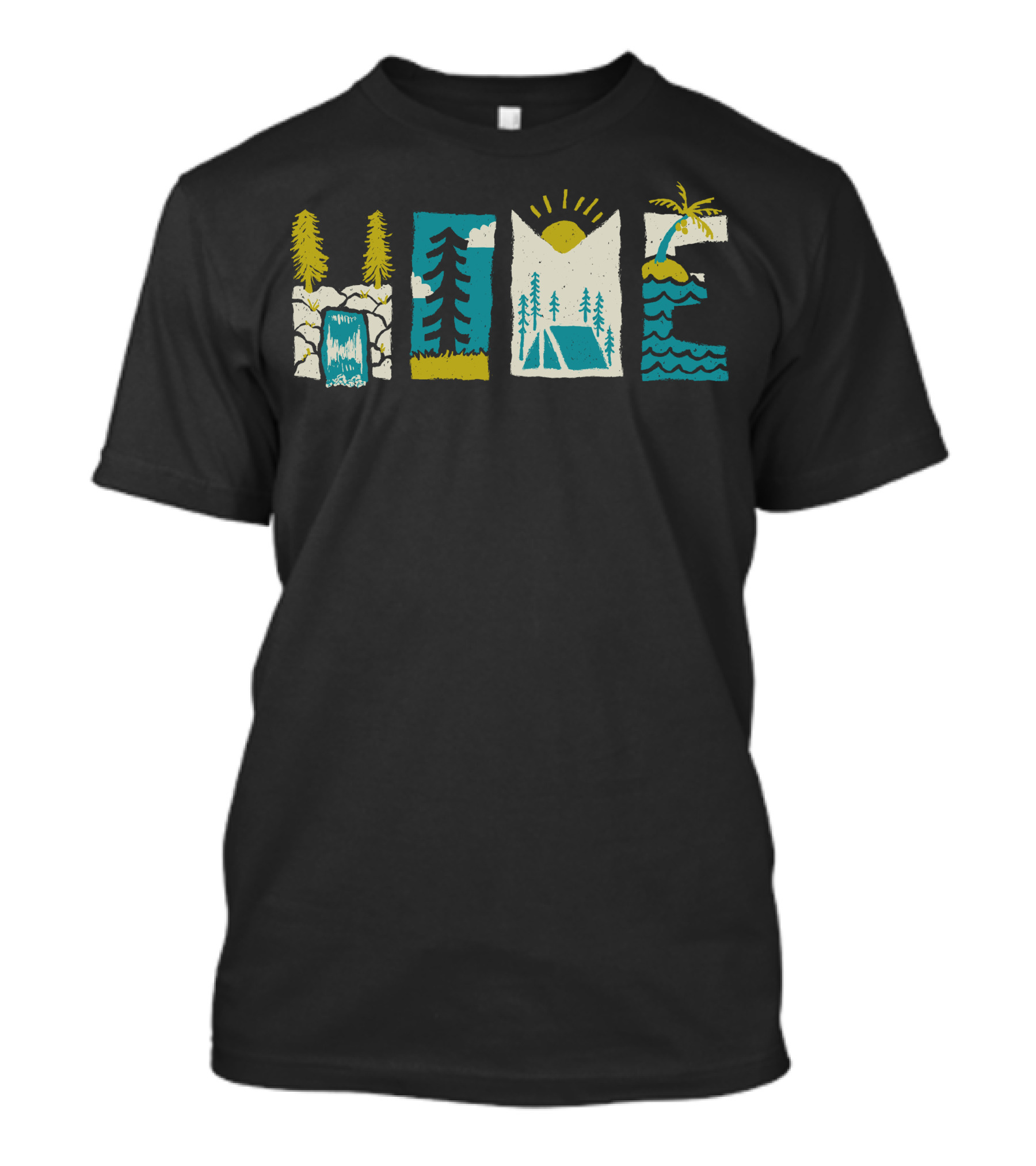 Home Nature Landscape Waterfall Trees Sun Tent Ocean Palm T-Shirt