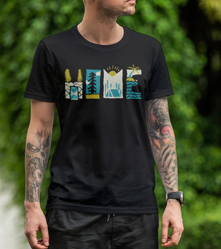 Home Nature Landscape Waterfall Trees Sun Tent Ocean Palm T-Shirt