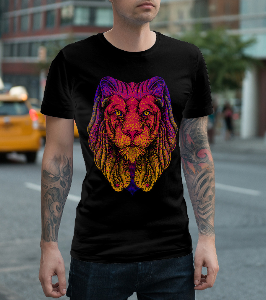 King Of Wild Vivid Lion Illustration Multicolor T-Shirt