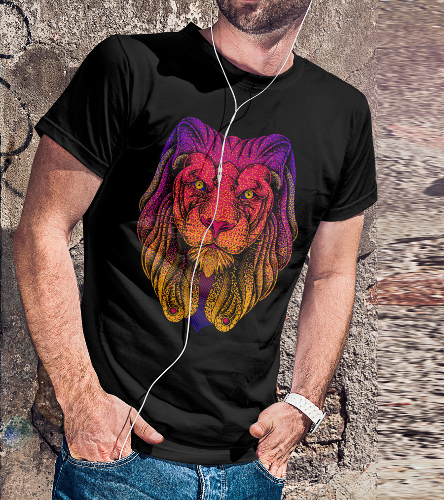 King Of Wild Vivid Lion Illustration Multicolor T-Shirt