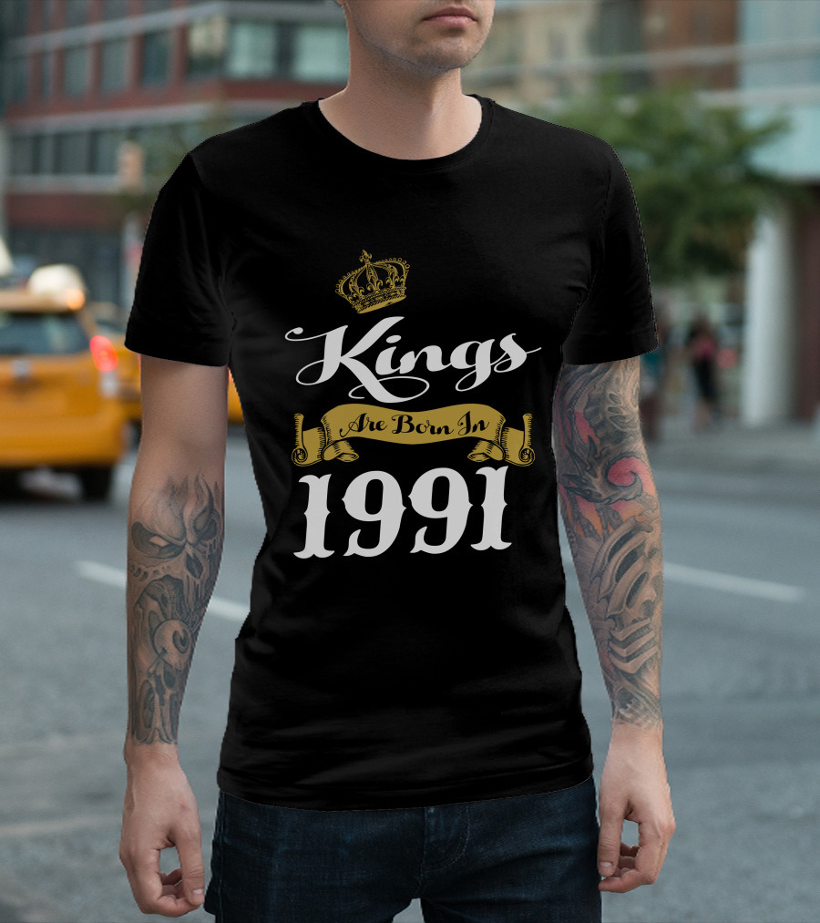 Kings Are Born In 1991 Crown Banner T-Shirt