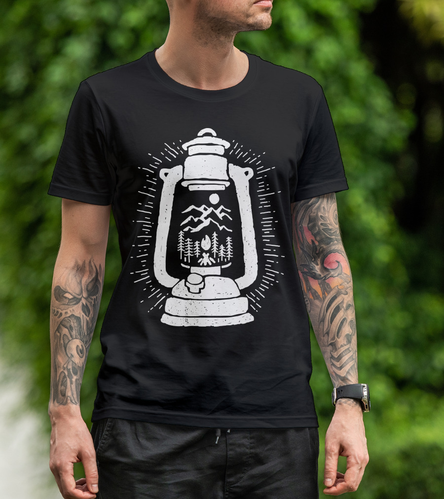 Lantern Mountain Campfire Forest Scene T-Shirt