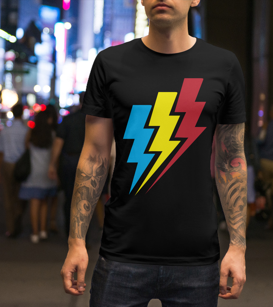 Lightning Bolt Trio In Blue Yellow Red T-Shirt