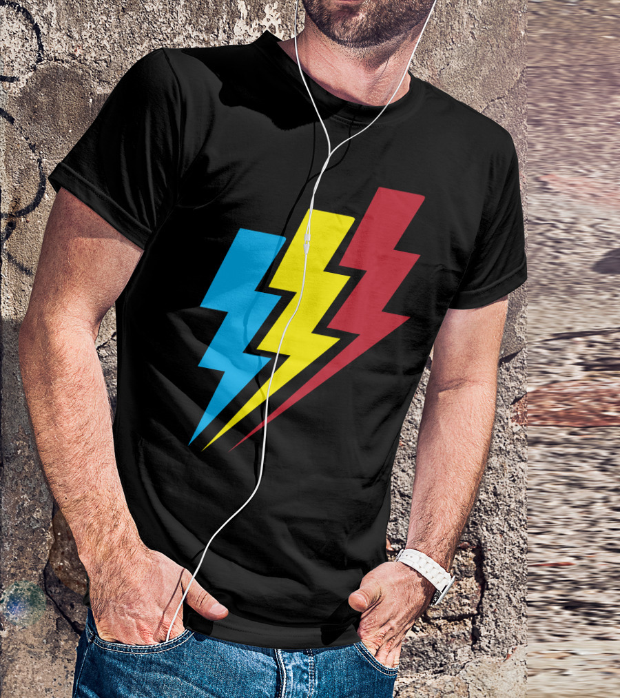 Lightning Bolt Trio In Blue Yellow Red T-Shirt