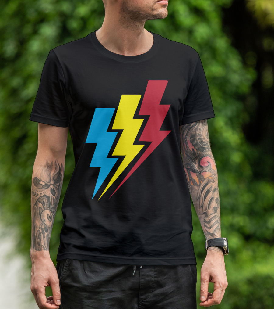 Lightning Bolt Trio In Blue Yellow Red T-Shirt