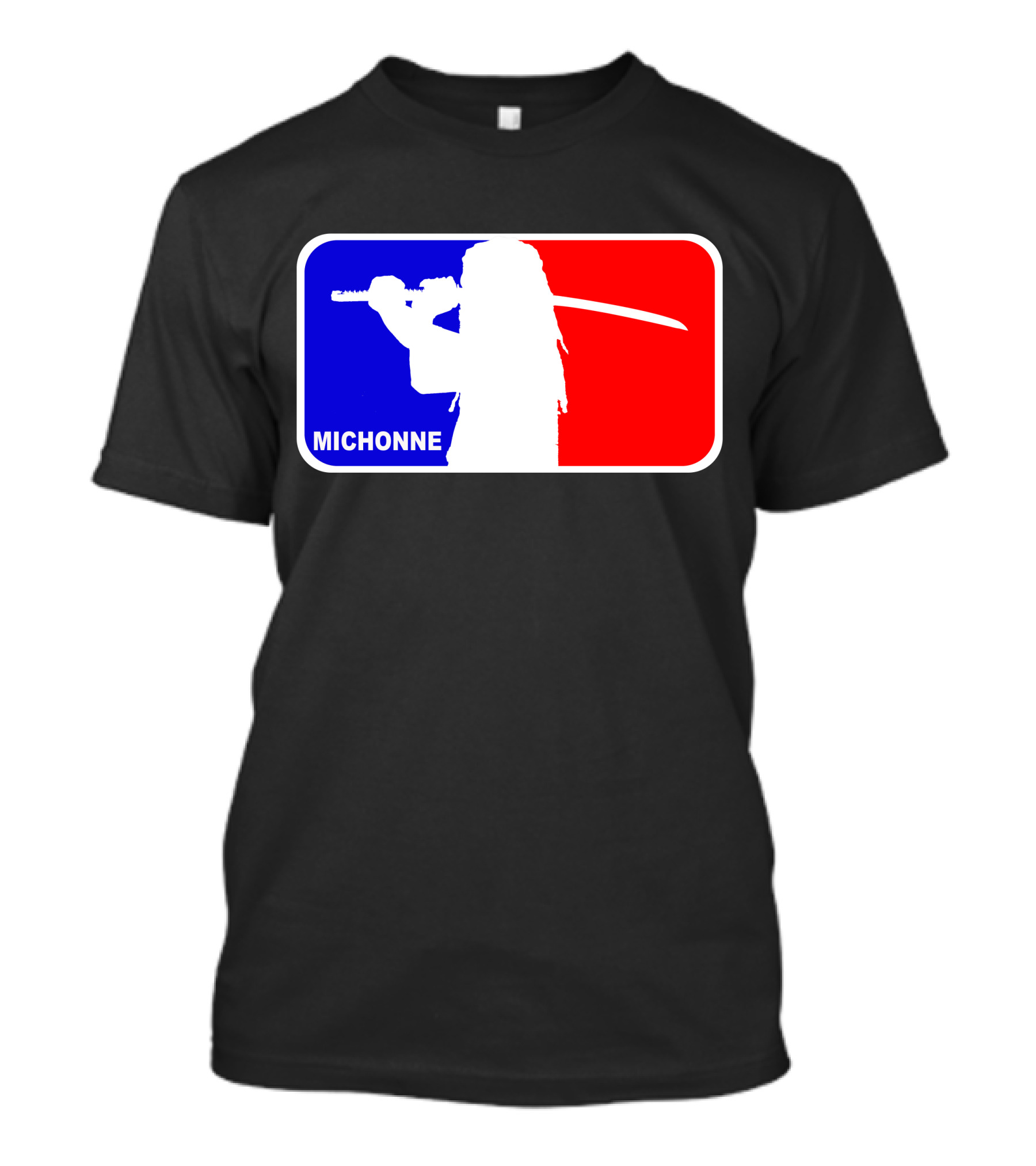 Michonne Nba Style Silhouette With Sword In Blue And Red T-Shirt