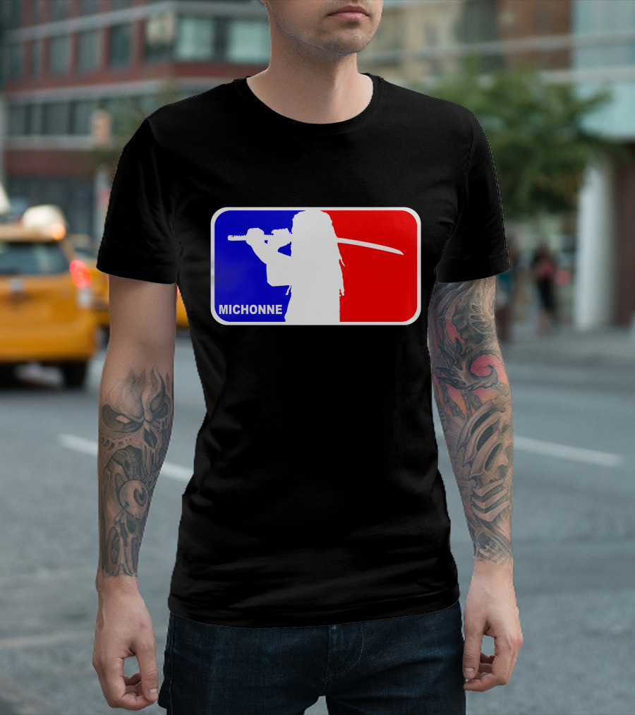 Michonne Nba Style Silhouette With Sword In Blue And Red T-Shirt