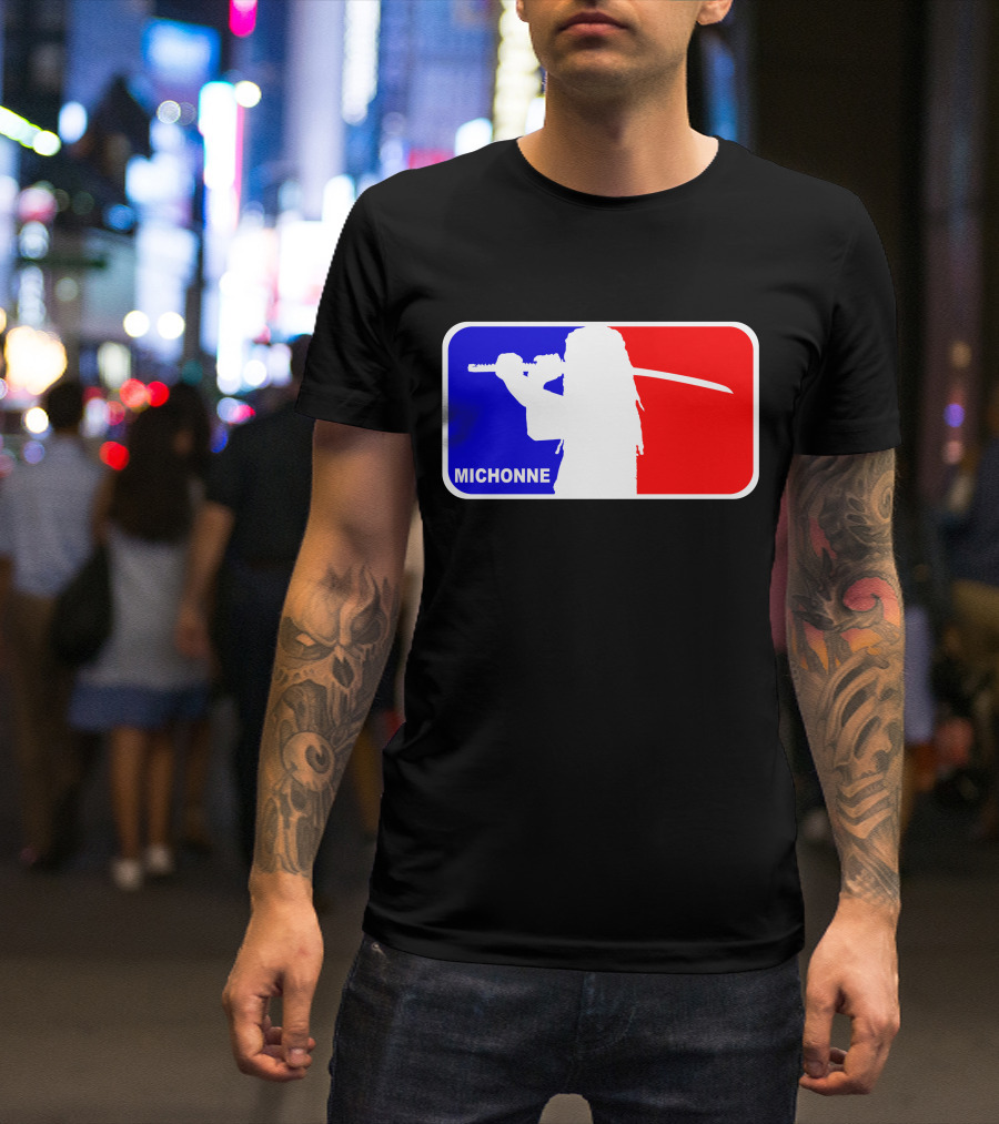 Michonne Nba Style Silhouette With Sword In Blue And Red T-Shirt