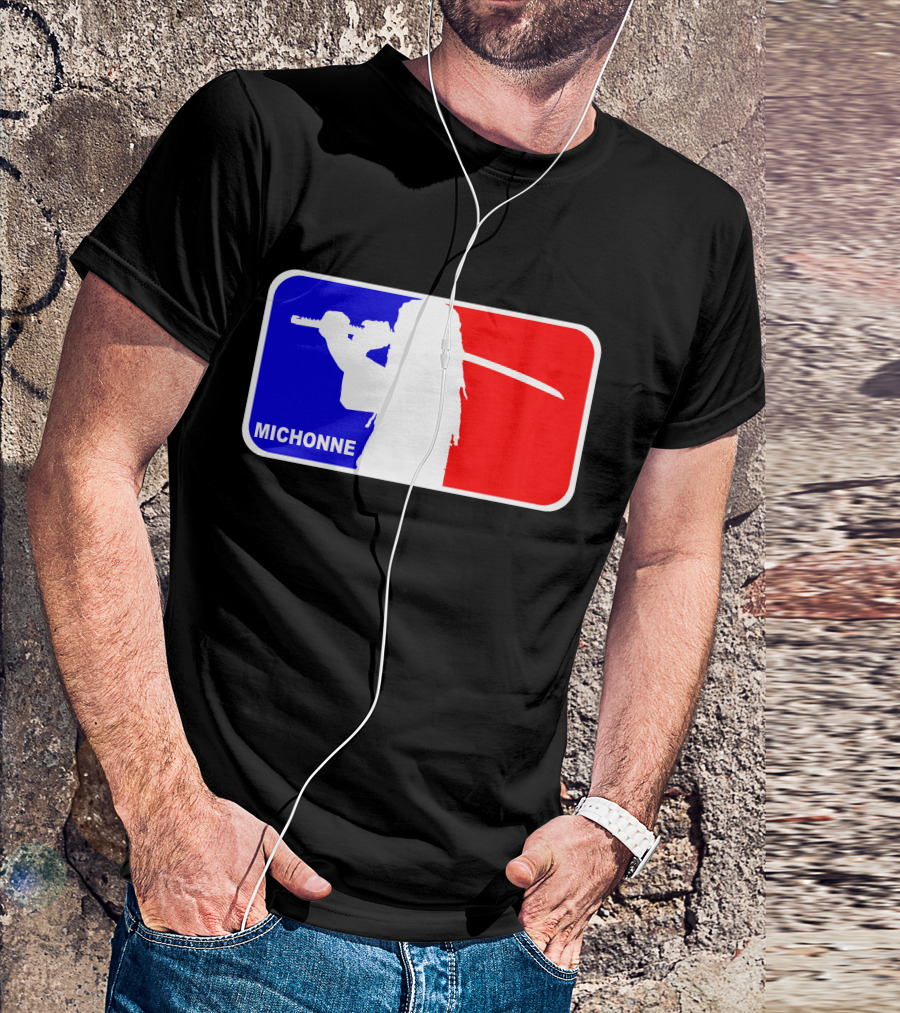 Michonne Nba Style Silhouette With Sword In Blue And Red T-Shirt