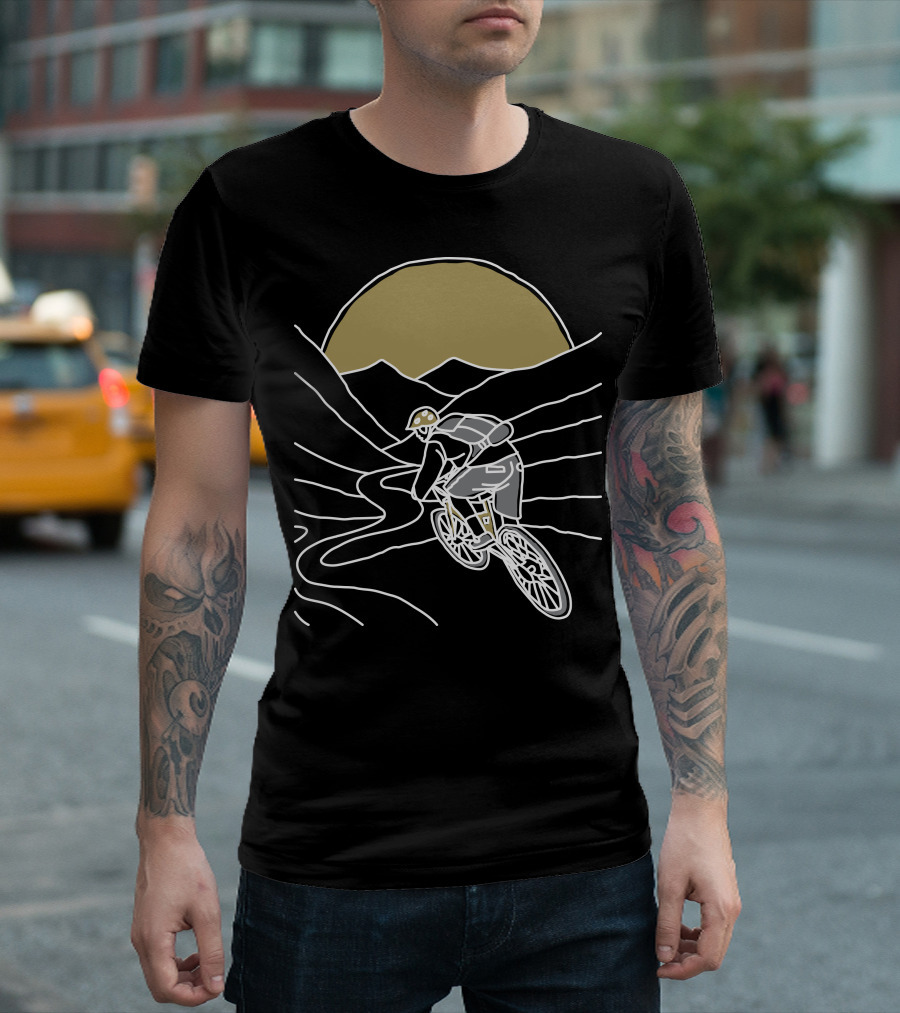 Mountain Biker Cycling Through Mountain Trail at Sunset T-Shirt