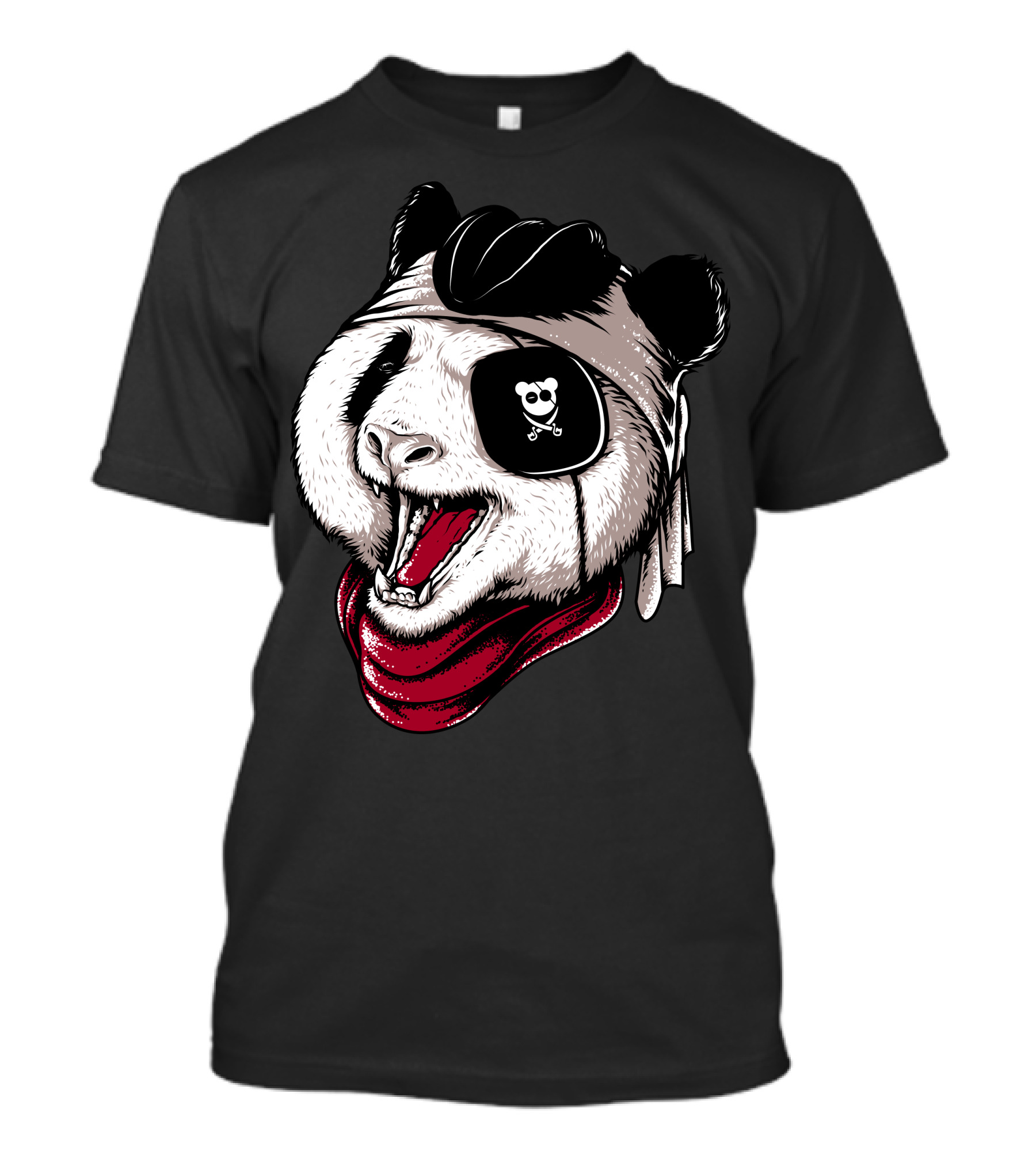 Panda Pirate Eyepatch Bandana Crossbones Tongue Out T-Shirt