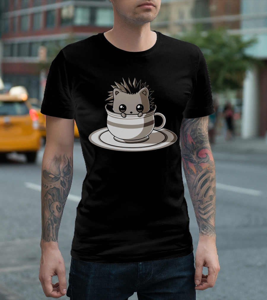 Perk Up Cute Hedgehog in Teacup T-Shirt