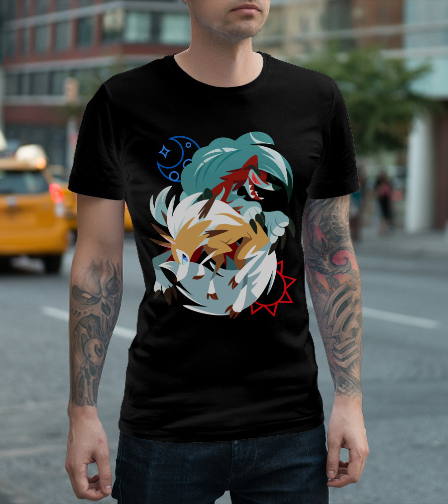 Pkmn Lugarugan Midnight And Midday Forms Celestial Duality T-Shirt