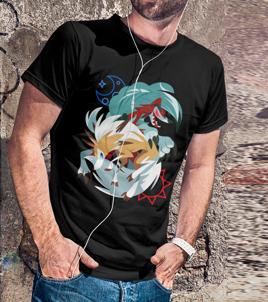 Pkmn Lugarugan Midnight And Midday Forms Celestial Duality T-Shirt
