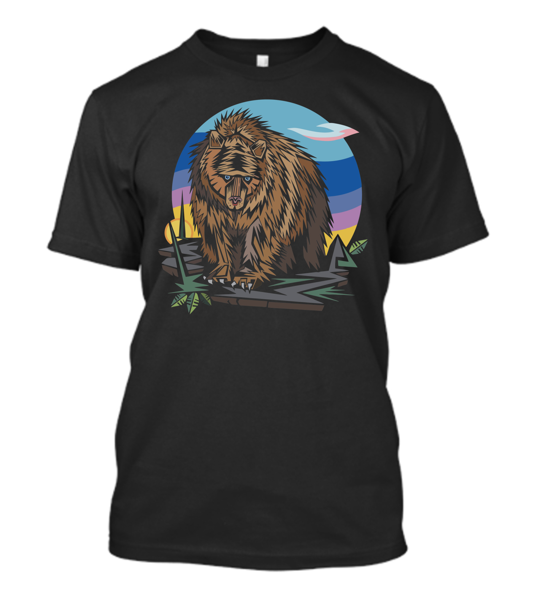 Polygon Bear Geometric Wilderness Night Sky Scene T-Shirt