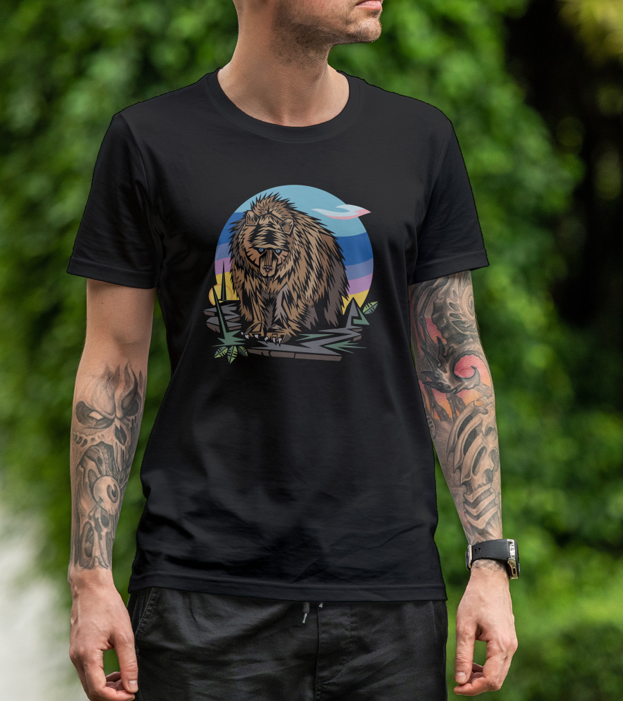 Polygon Bear Geometric Wilderness Night Sky Scene T-Shirt