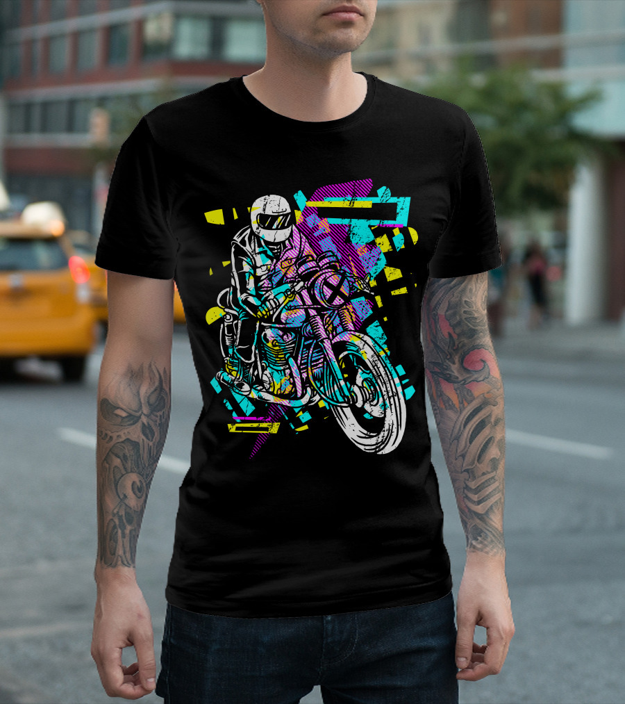 Pop Biker Neon Motorcycle Racer Graphics T-Shirt
