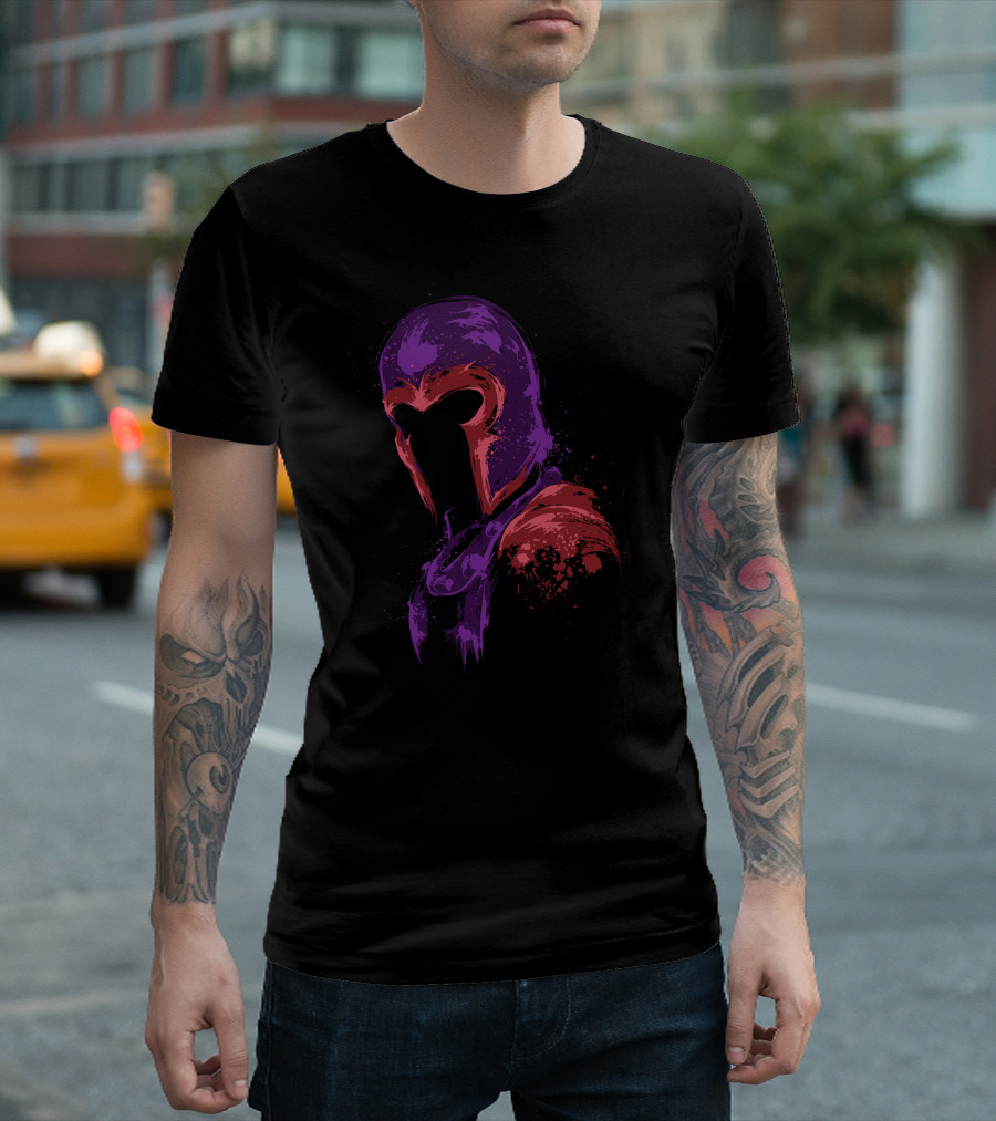 Power Of Magnetism Purple And Red Helmet Splatter T-Shirt