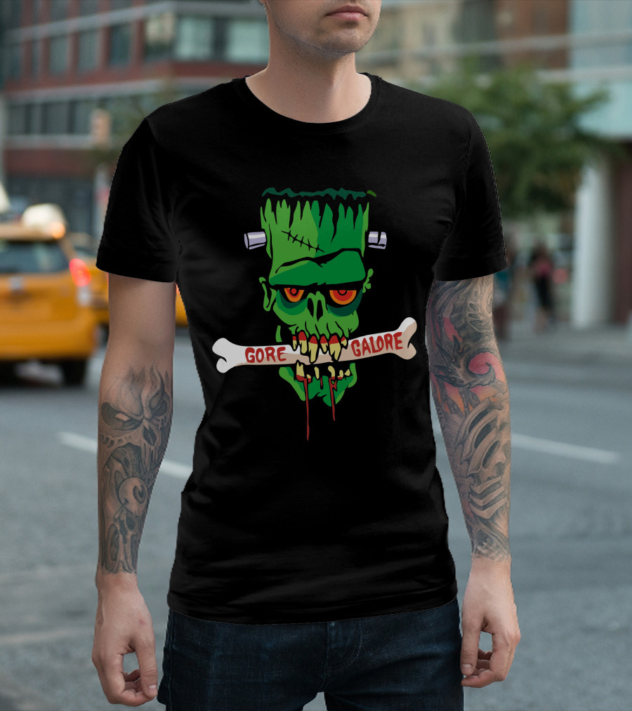 Gore Galore Frankenstein Monster Head with Bone T-Shirt
