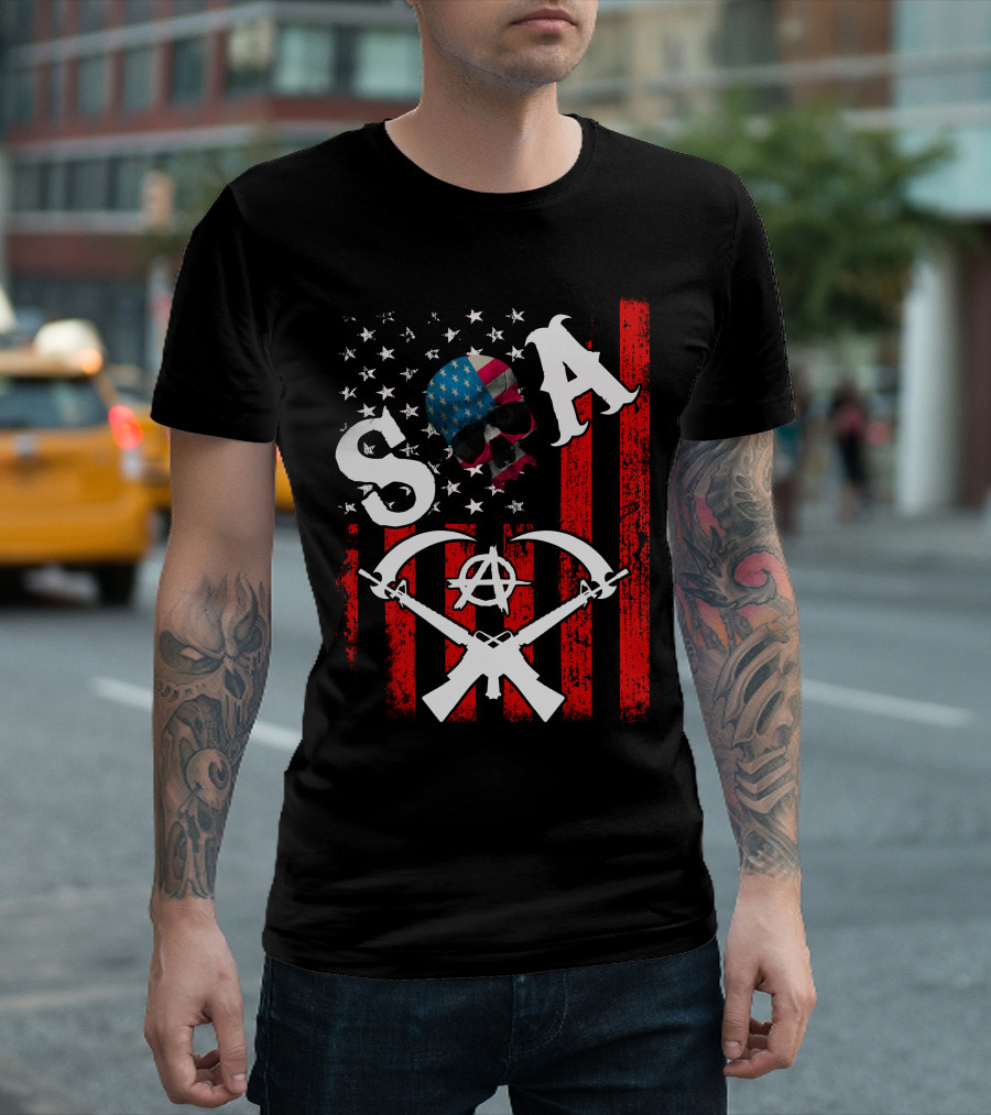 SOA Skull American Flag Anarchy Axe Guns T-Shirt