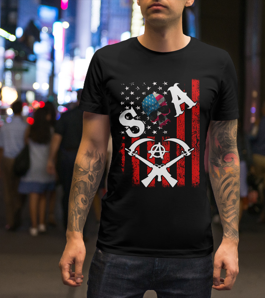 SOA Skull American Flag Anarchy Axe Guns T-Shirt