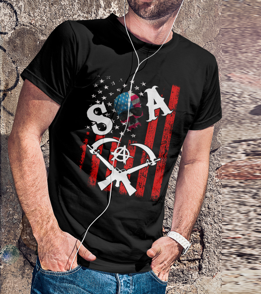 SOA Skull American Flag Anarchy Axe Guns T-Shirt