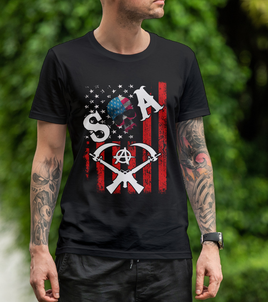 SOA Skull American Flag Anarchy Axe Guns T-Shirt