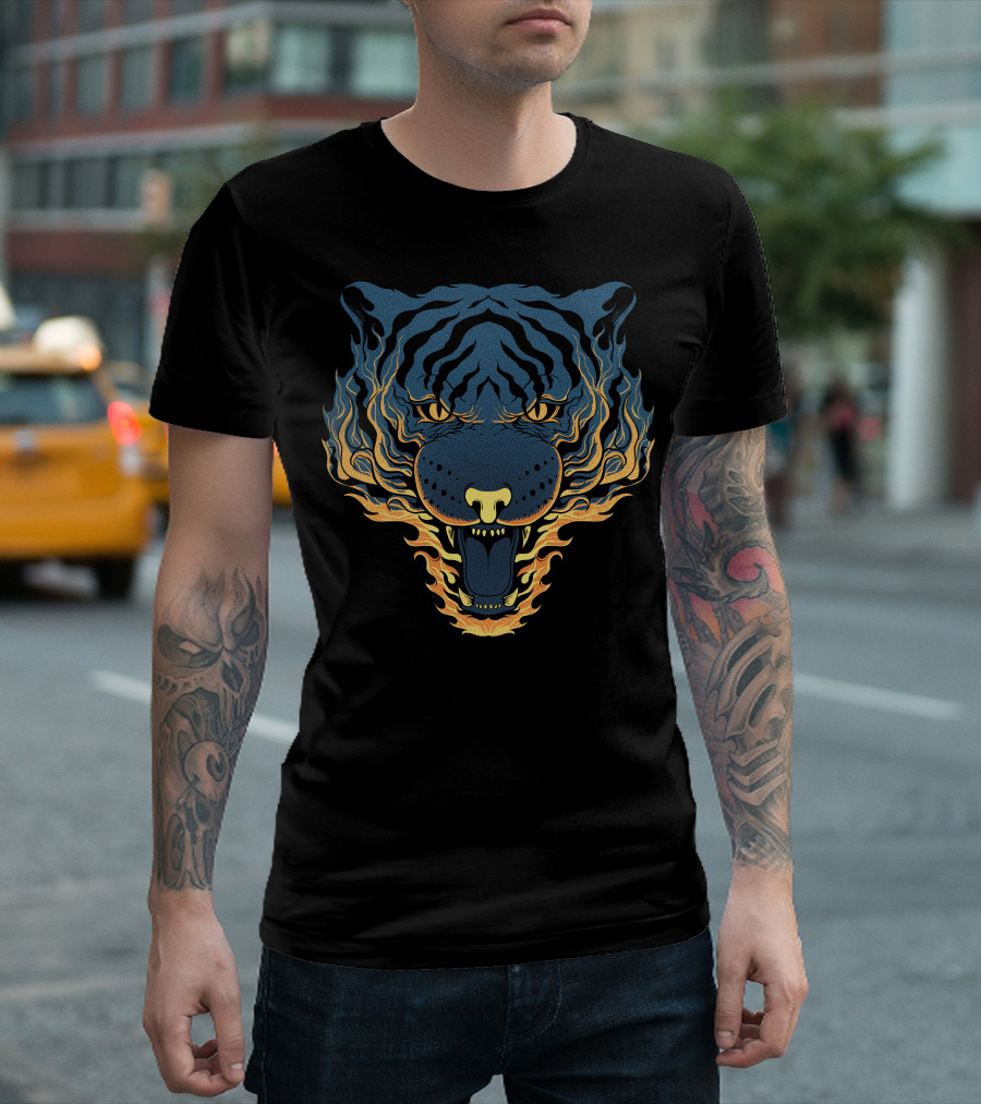 Fierce Blue Tiger Fiery Roar T-Shirt