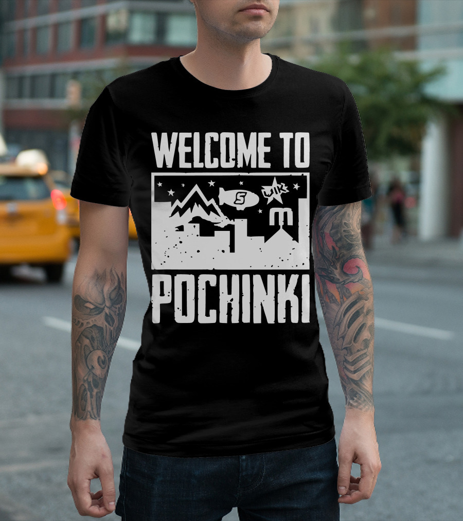 Welcome To Pochinki Skyline Stars Mountain Blimp T-Shirt