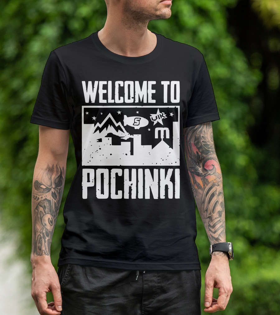 Welcome To Pochinki Skyline Stars Mountain Blimp T-Shirt