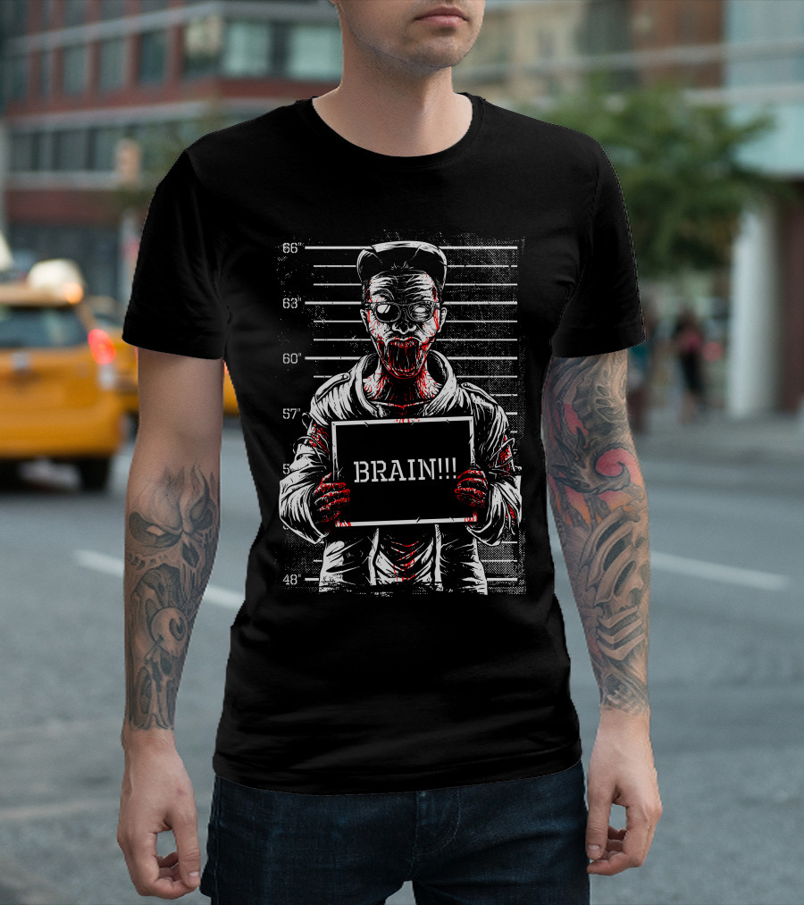 Zombie Mugshot Brain Photoshoot T-Shirt