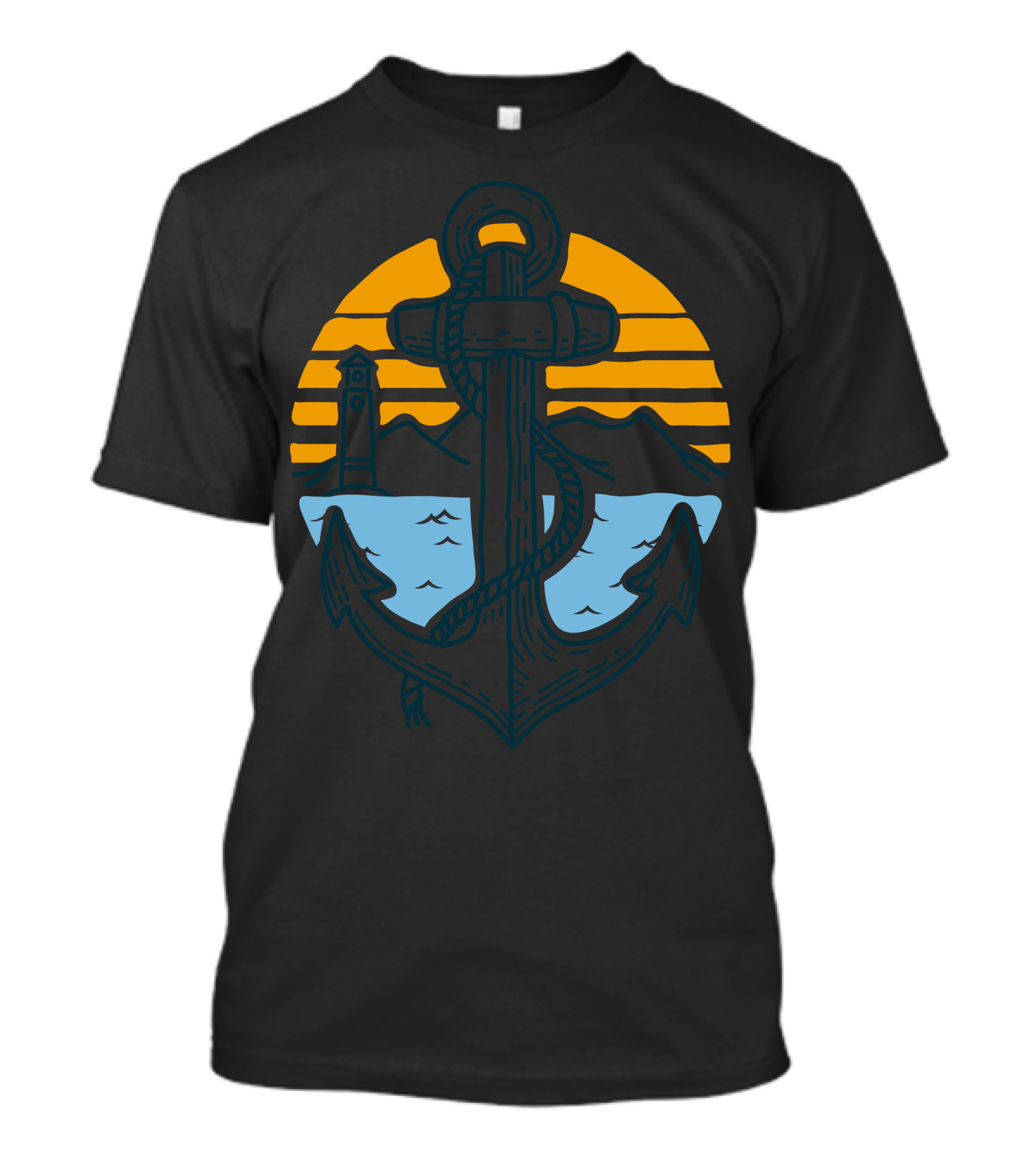 Anchor Point Nautical Sunset With Lighthouse And Mountains T-Shirt