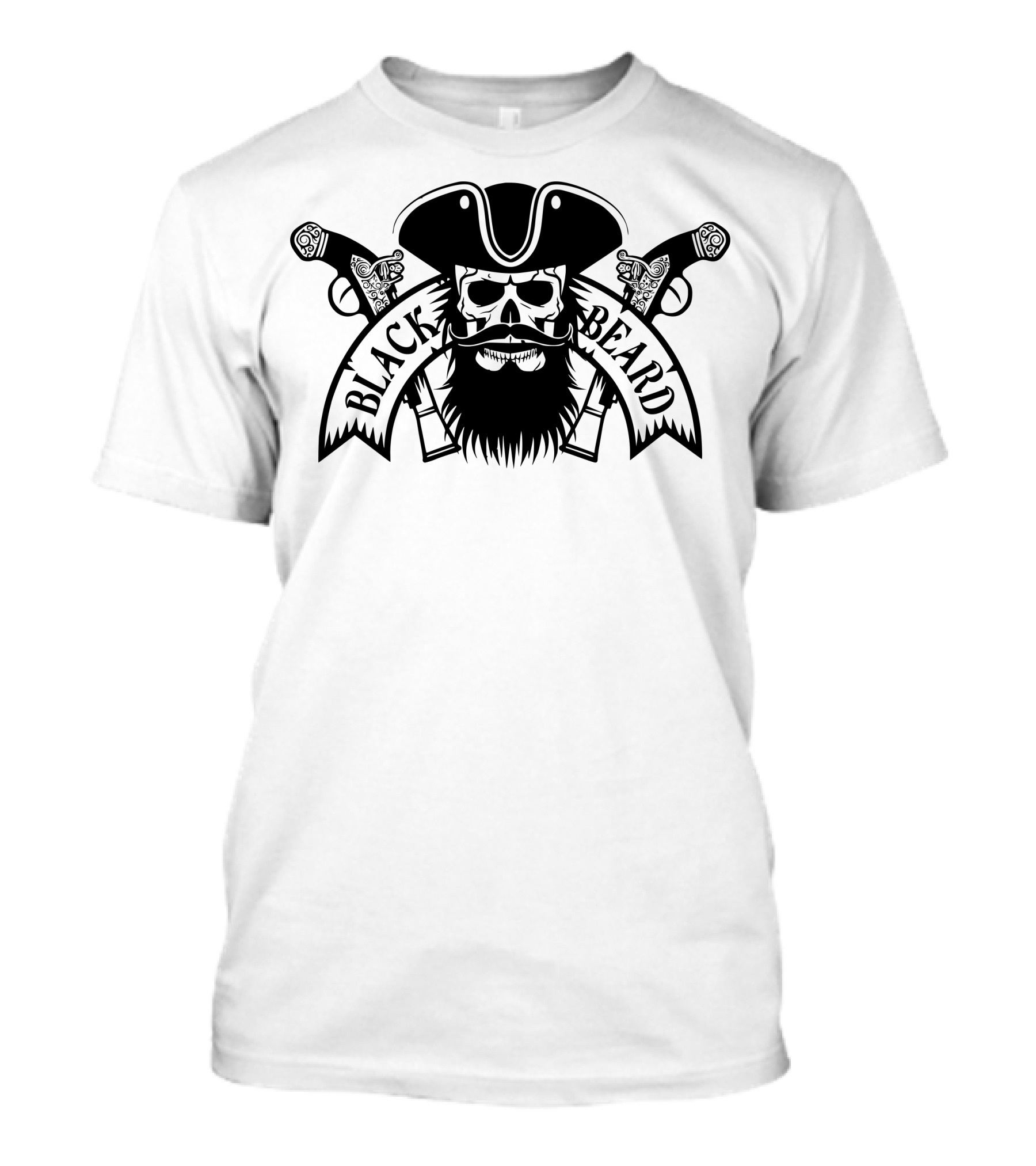 Black Beard Pirate Skull Crossed Guns T-Shirt