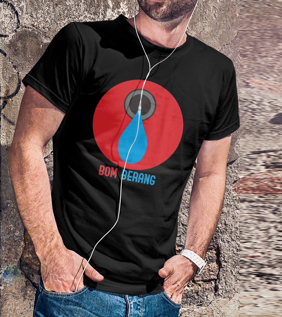 BOM BERANG Red Circle With Blue Teardrop And Black Ring T-Shirt