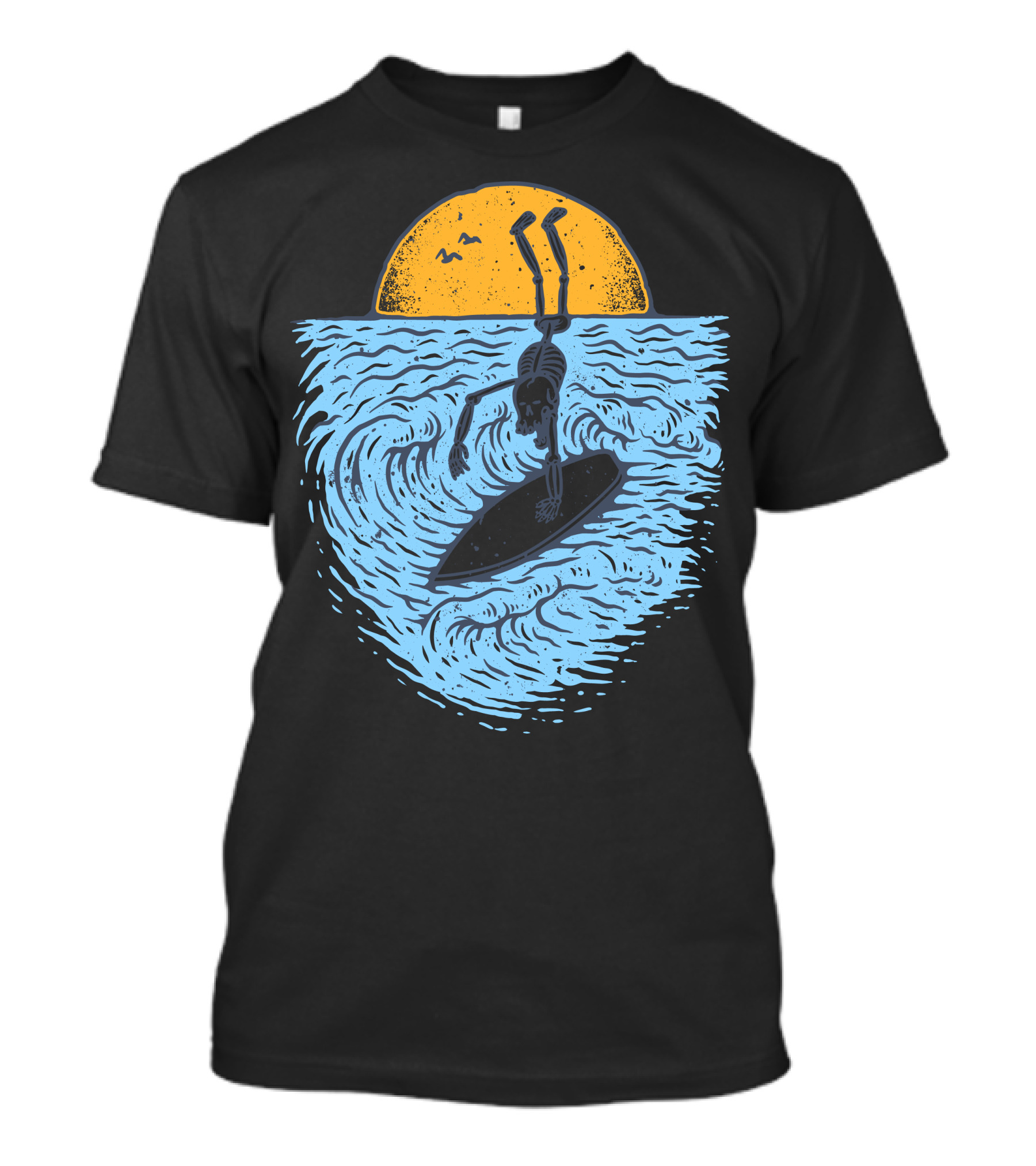 Death Surfer Skeleton Riding A Wave At Sunset T-Shirt