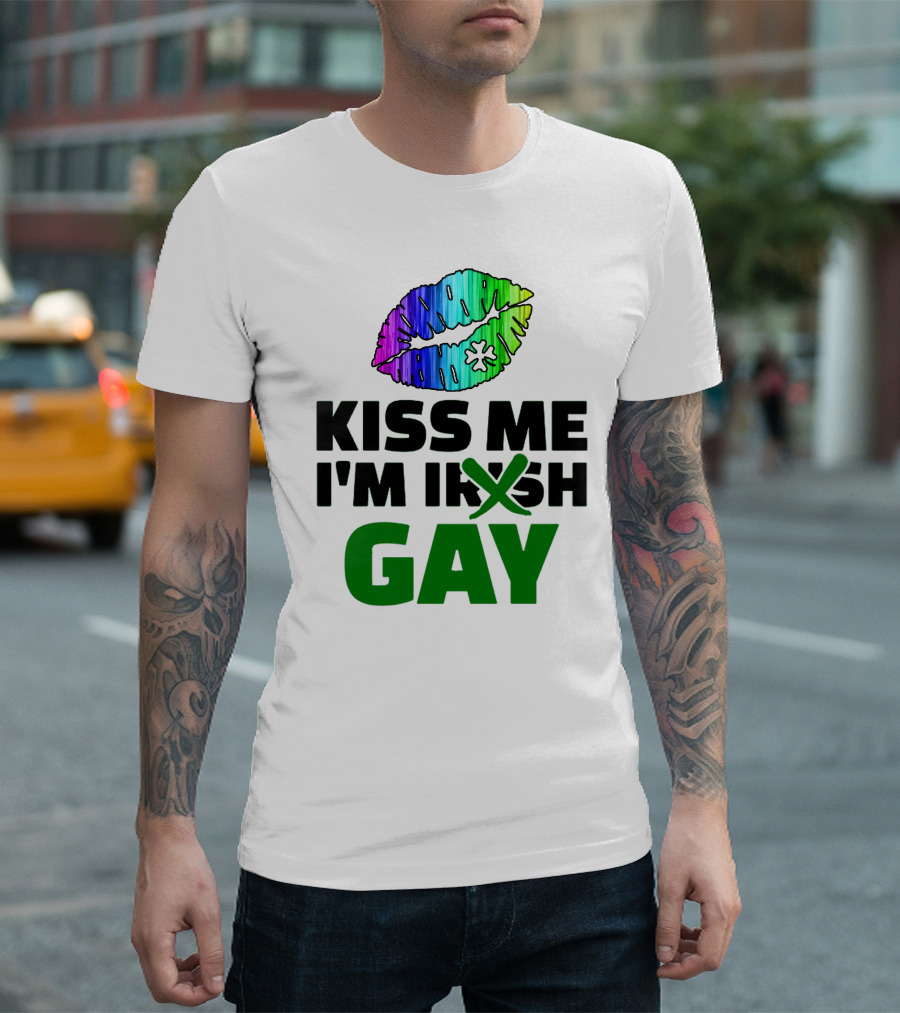 Kiss Me I'm Gay Irish Pride Rainbow Lips T-Shirt