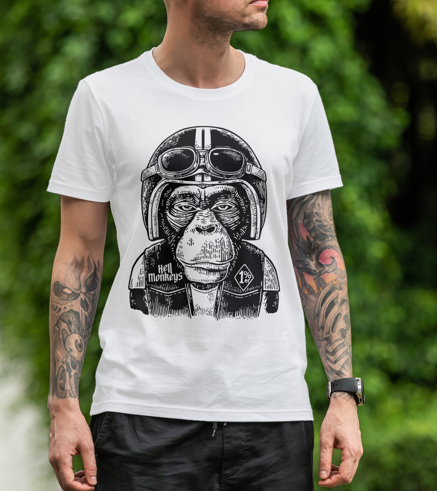 Hell Monkeys 1%er Motorcycle Biker Monkey T-Shirt