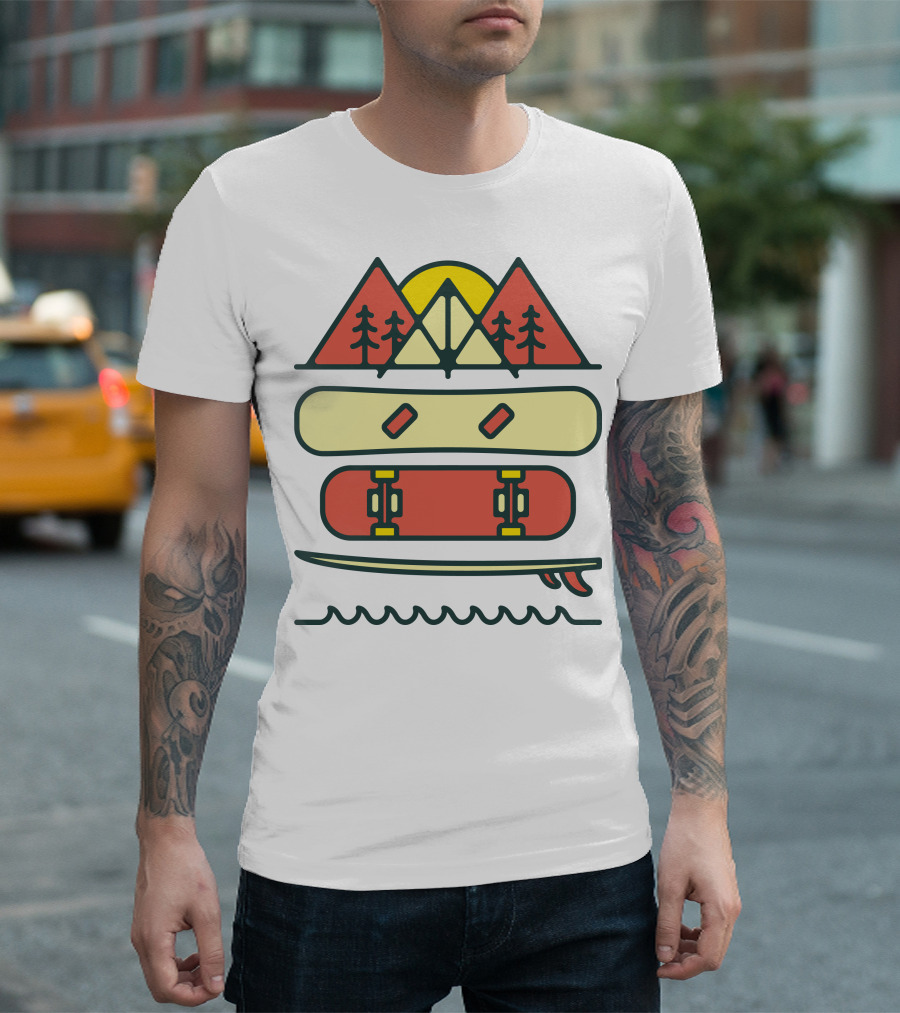 Outdoor Style Adventure Camping Mountains Trees Adventures Surfing Waves T-Shirt