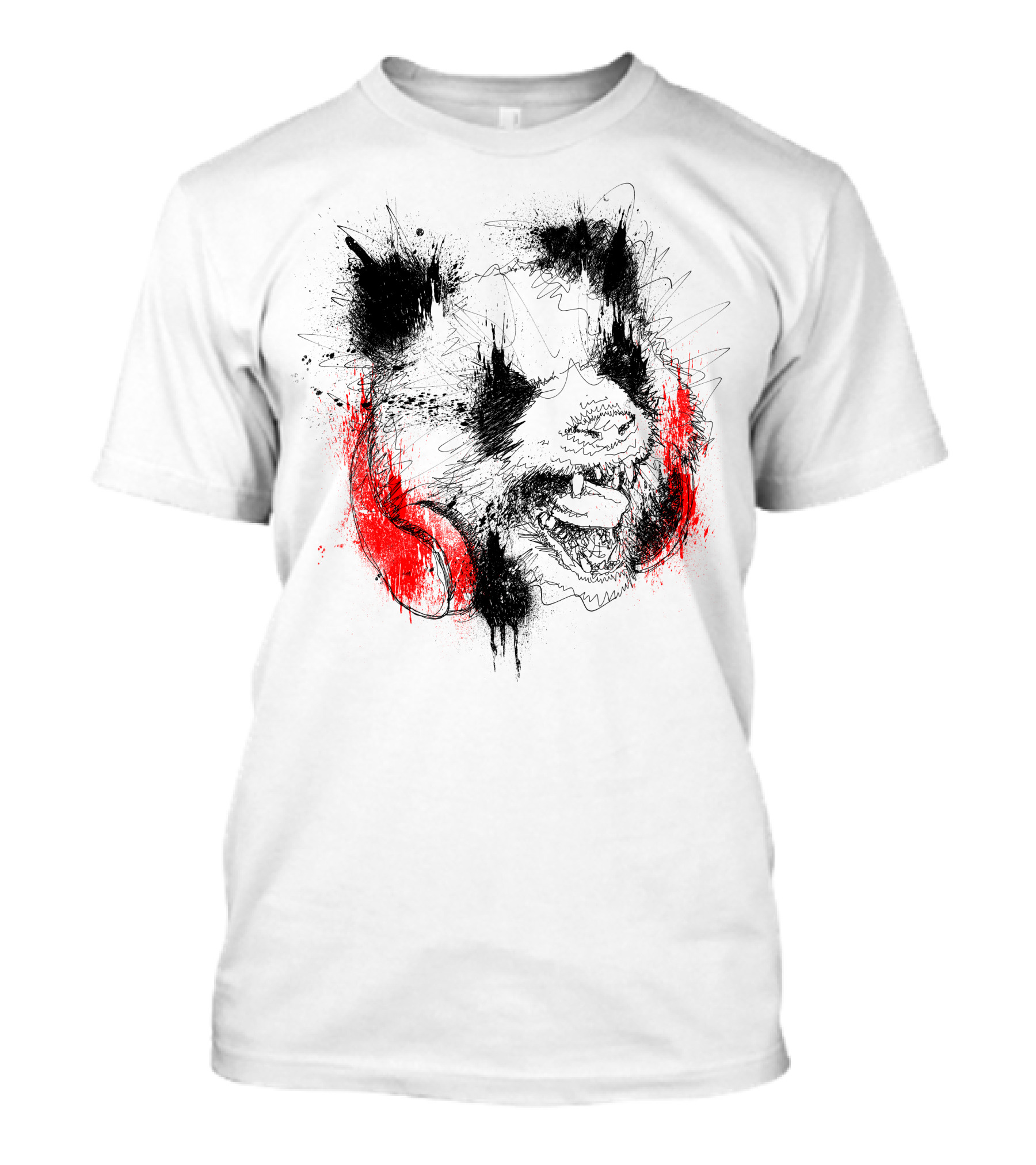 Panda Roar Red Headphones Scratch T-Shirt