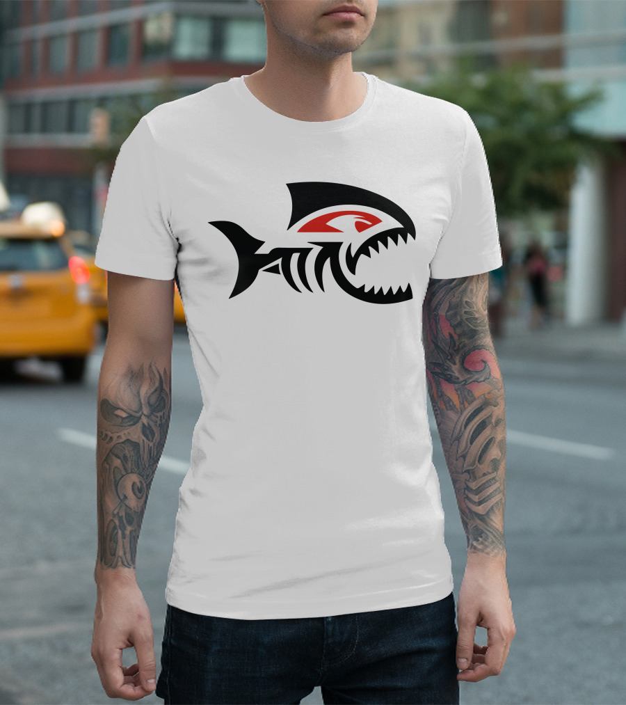 Piranha Aggressive Black and Red Fish T-Shirt