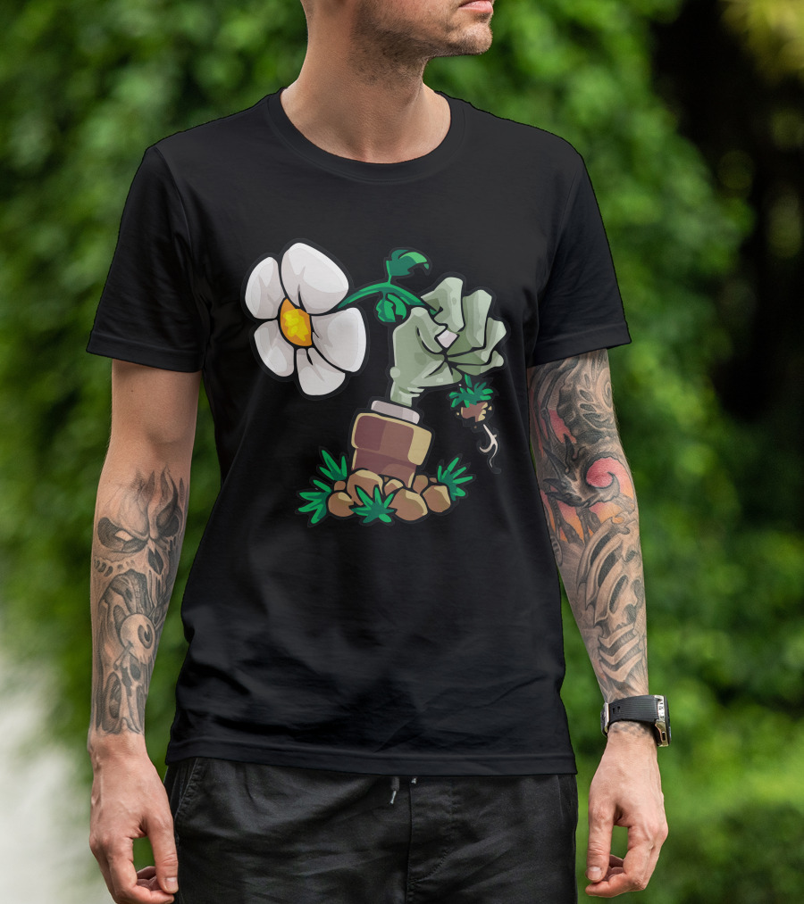 Plants Vs. Zombies Fist Holding Flower T-Shirt