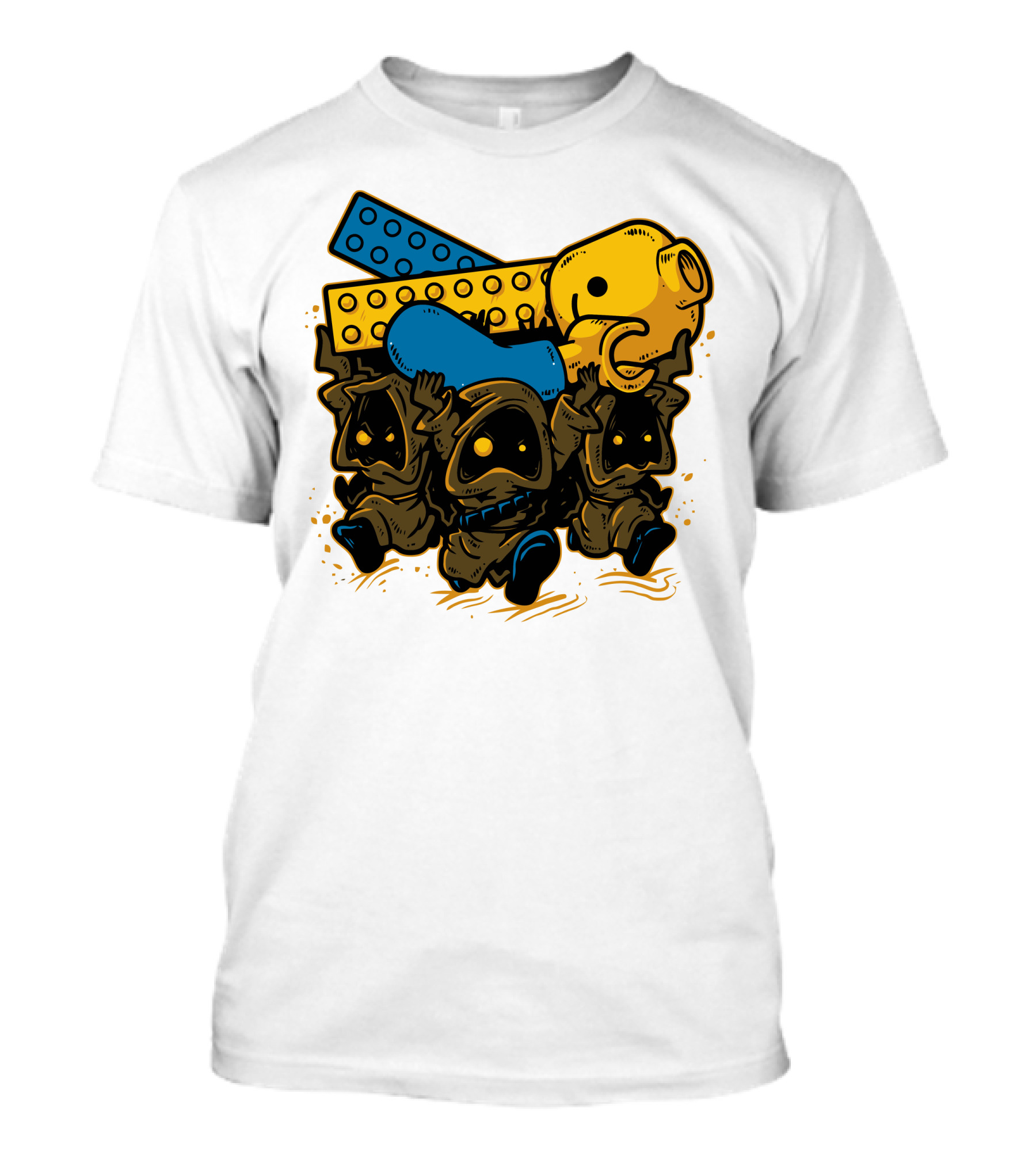 Jawas Carrying Space Debris LEGO Brick And Yellow Helmet T-Shirt