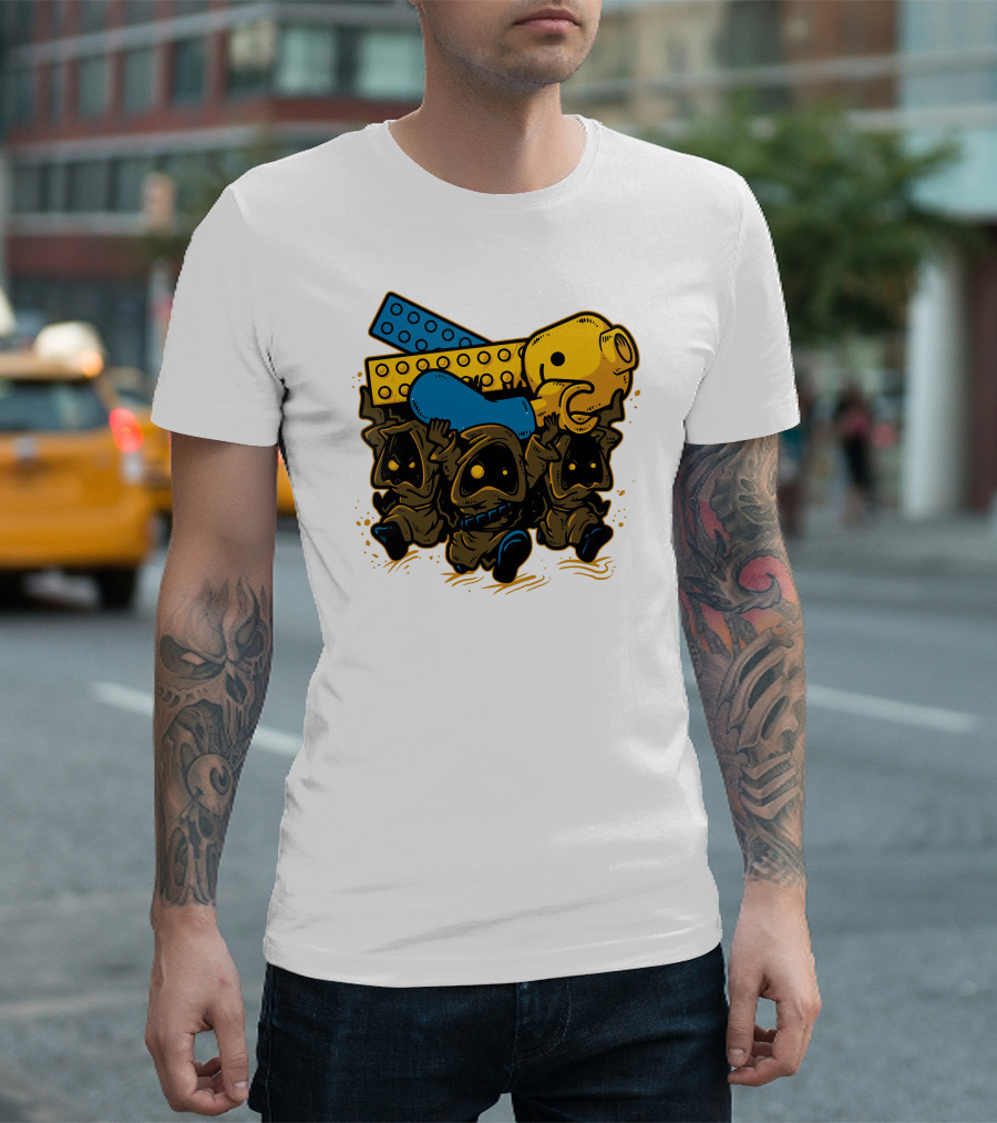 Jawas Carrying Space Debris LEGO Brick And Yellow Helmet T-Shirt