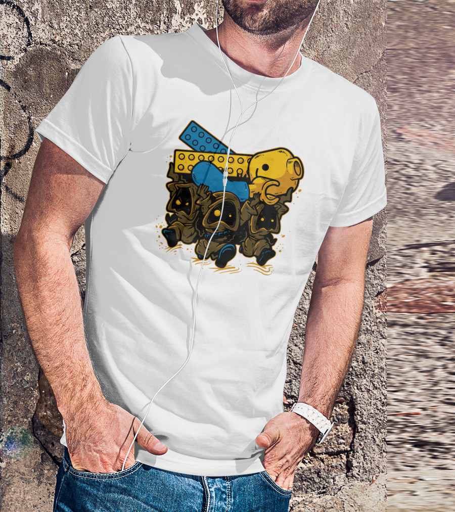 Jawas Carrying Space Debris LEGO Brick And Yellow Helmet T-Shirt