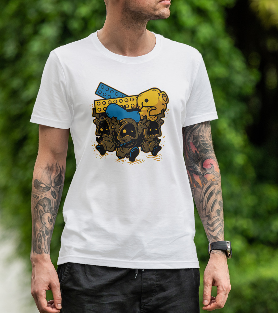 Jawas Carrying Space Debris LEGO Brick And Yellow Helmet T-Shirt