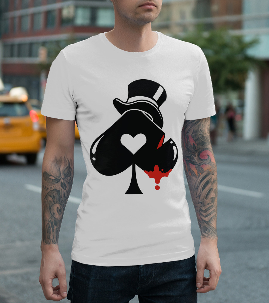Poker Hat Ace Of Spades Heart Icon With Red Splatter T-Shirt